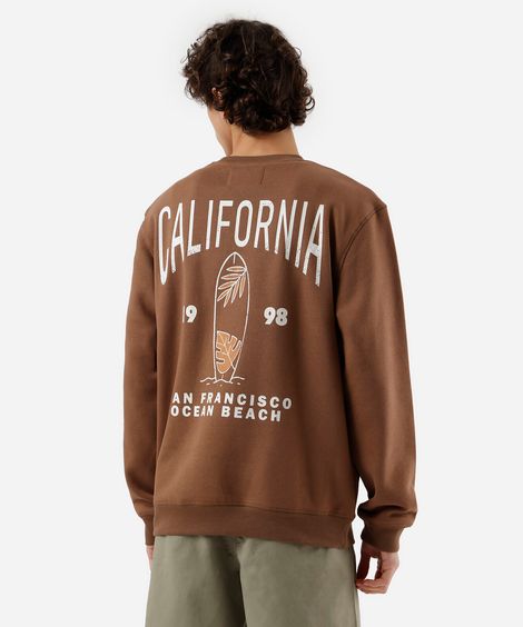 blusão masculino de moletom gola redonda estampado marrom