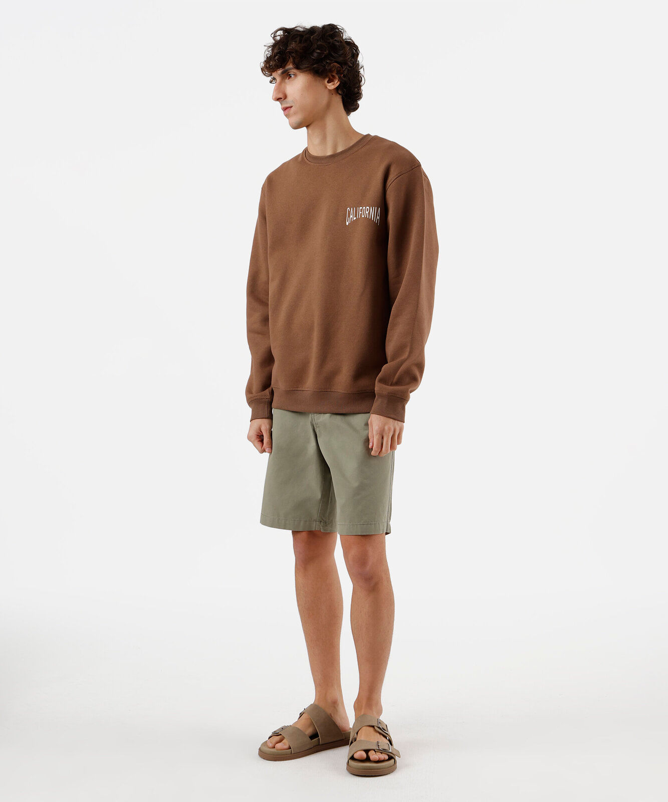 blusão masculino de moletom gola redonda estampado marrom