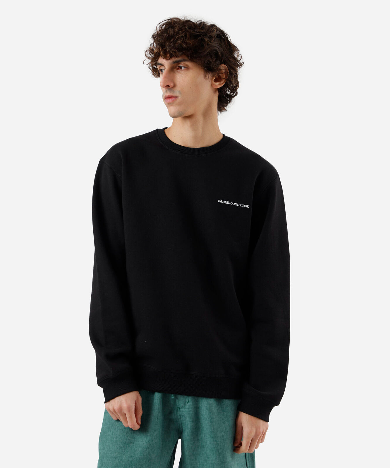 blusão masculino de moletom gola redonda estampado preto
