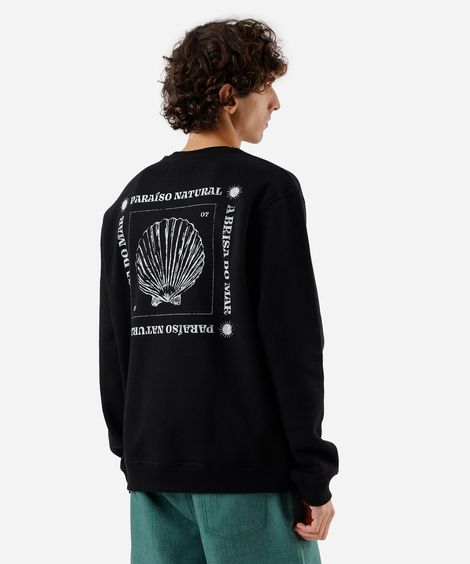 blusão masculino de moletom gola redonda estampado preto