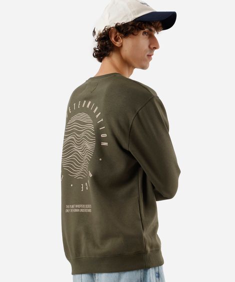 blusão masculino de moletom gola redonda estampado verde