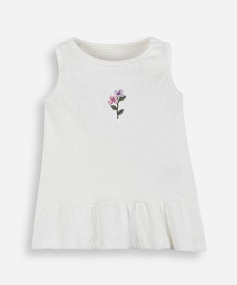regata infantil de algodão com babado floral off white