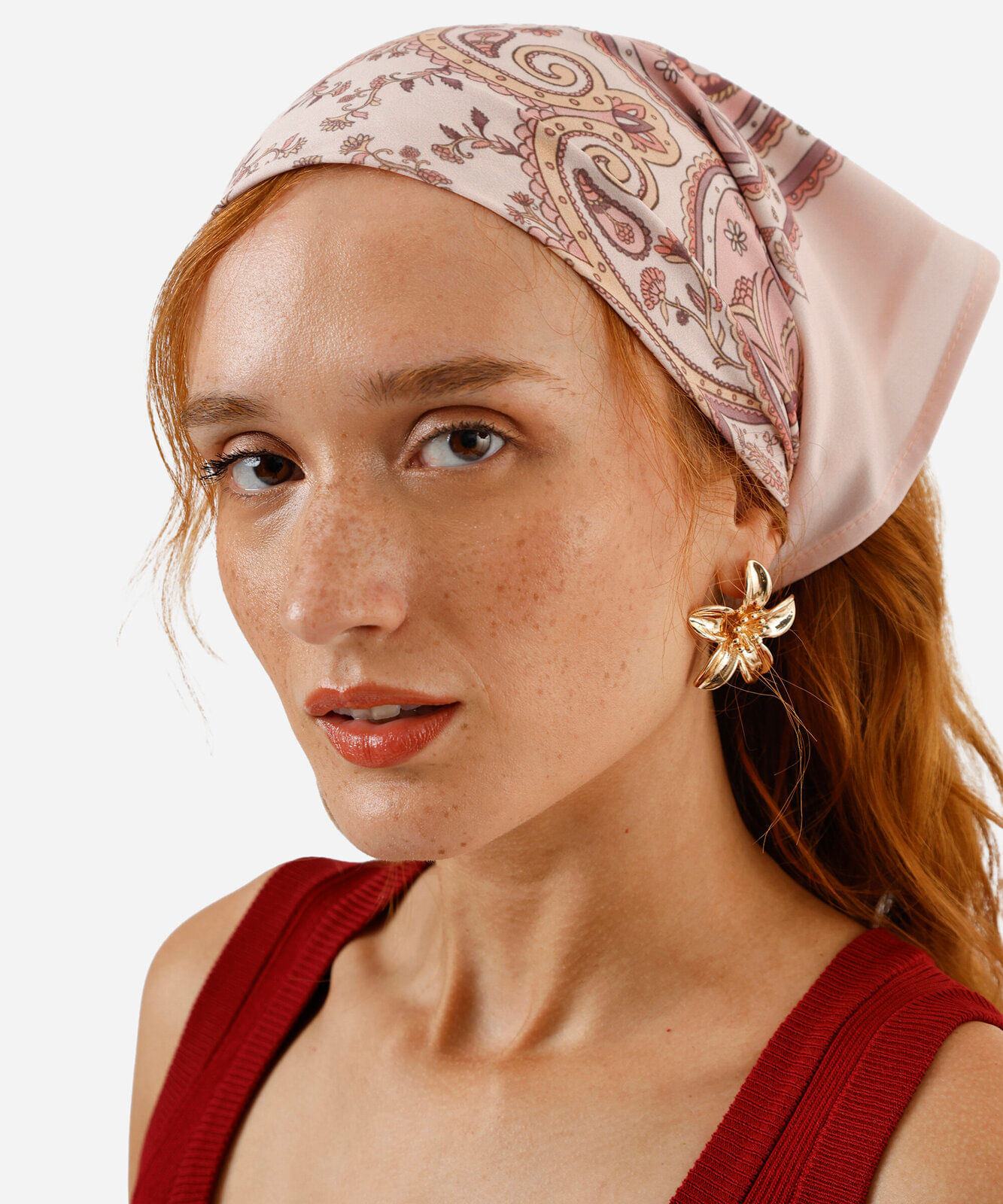 lenço quadrado floral arabesco rosa