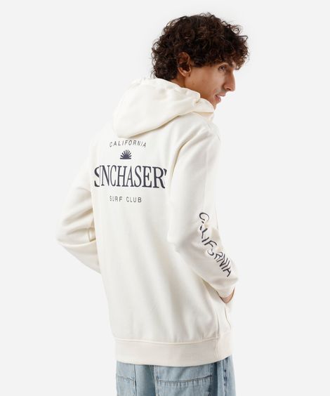 blusão masculino de moletom com capuz e zíper estampado off white