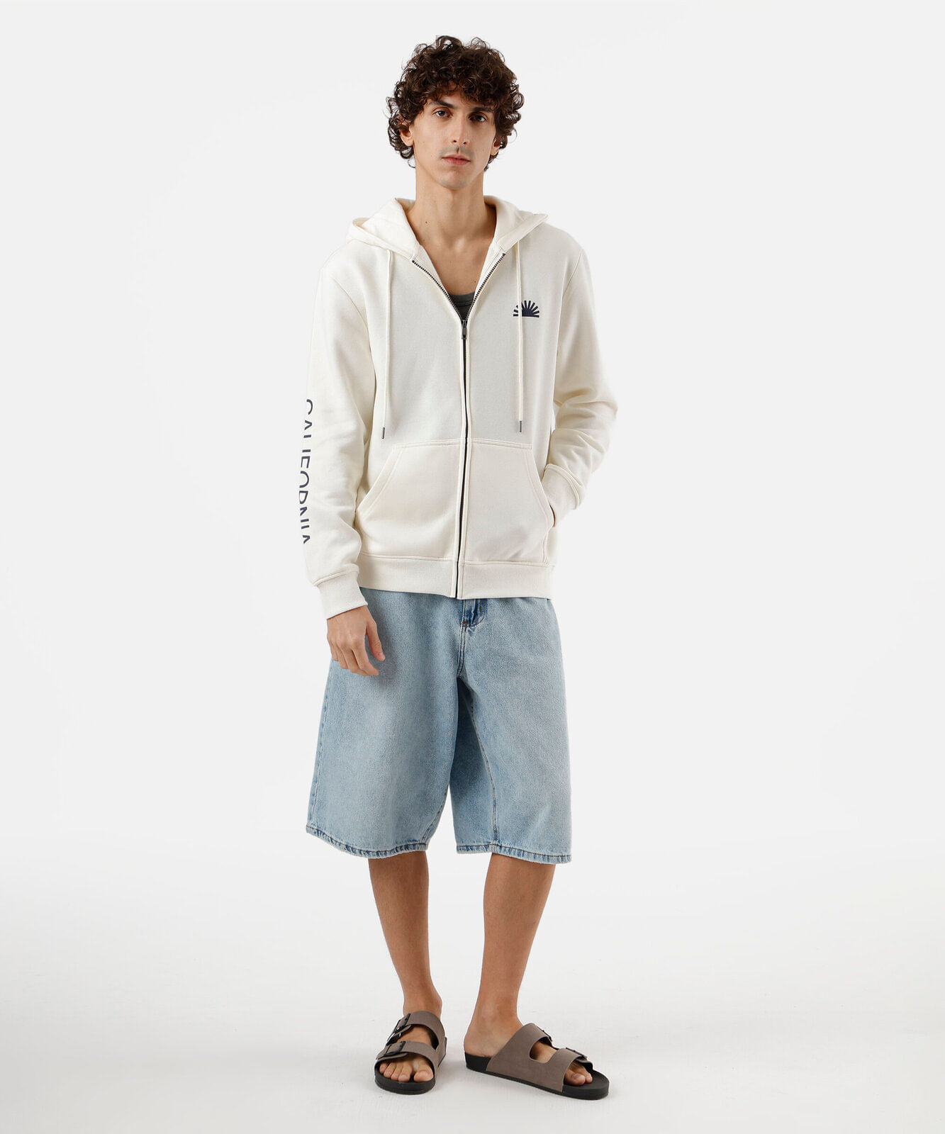 blusão masculino de moletom com capuz e zíper estampado off white