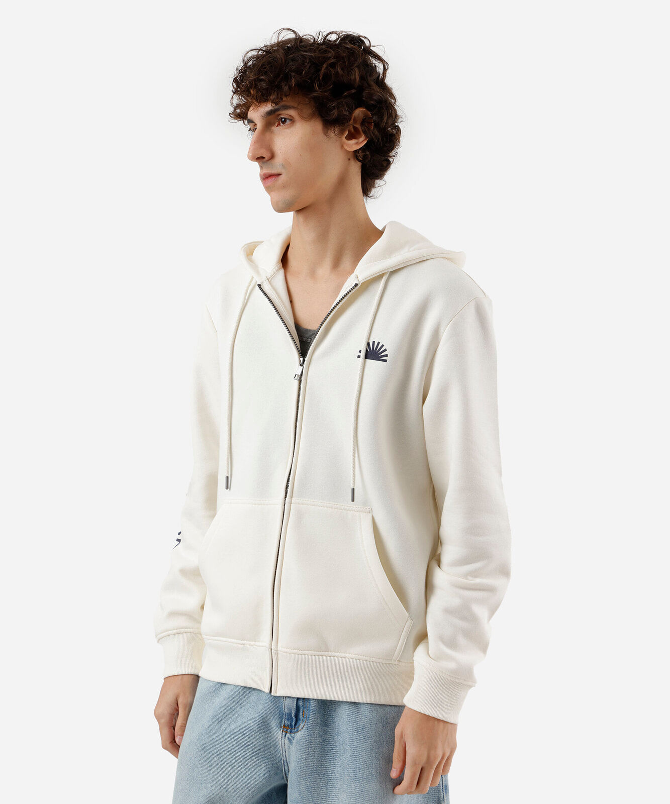 blusão masculino de moletom com capuz e zíper estampado off white