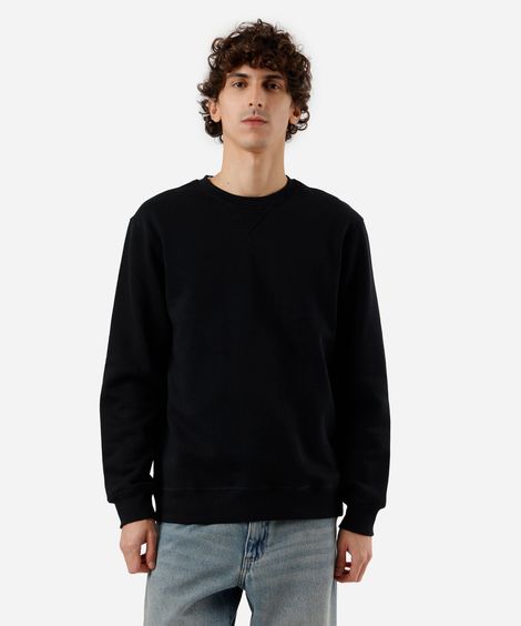blusão básico masculino de moletom gola redonda manga longa preto