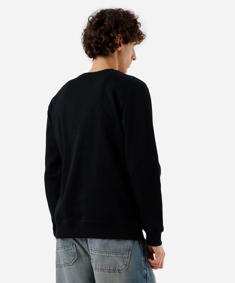 blusão básico masculino de moletom gola redonda manga longa preto