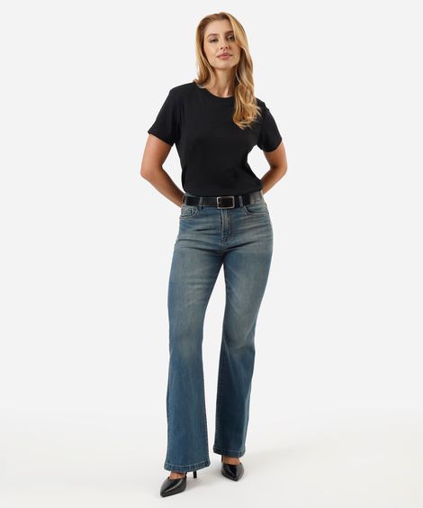 calça jeans flare cintura alta azul