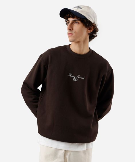 blusão masculino de moletom gola redonda estampado marrom