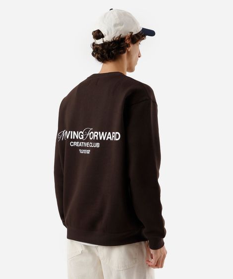 blusão masculino de moletom gola redonda estampado marrom