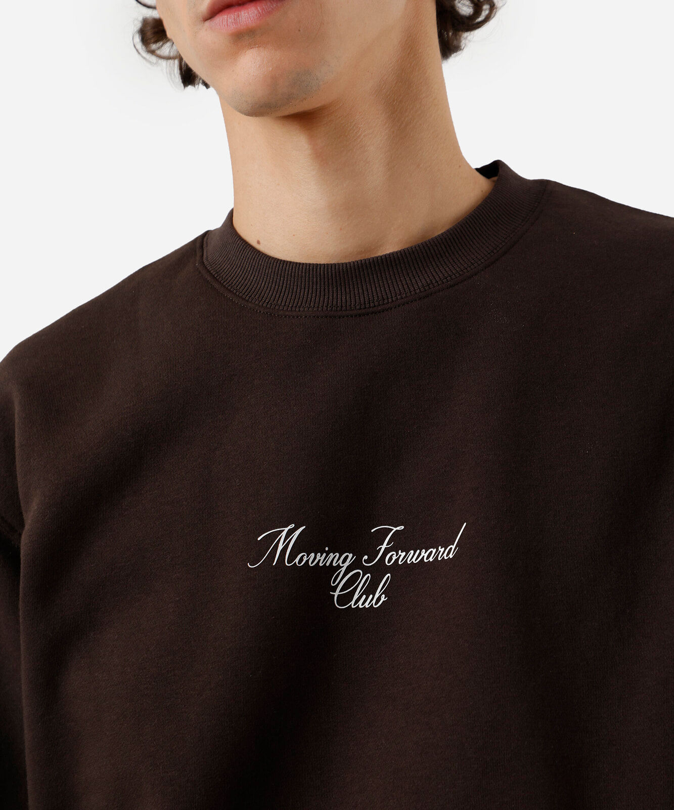 blusão masculino de moletom gola redonda estampado marrom