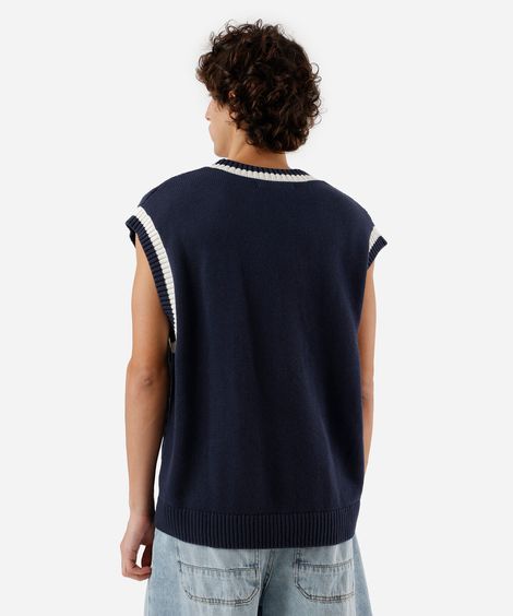 colete masculino de tricot texturizado azul