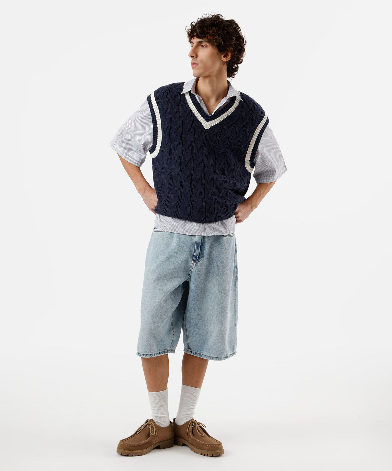 colete masculino de tricot texturizado azul