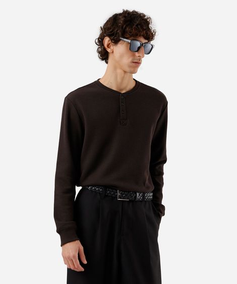 blusa básica masculina manga longa texturizada marrom