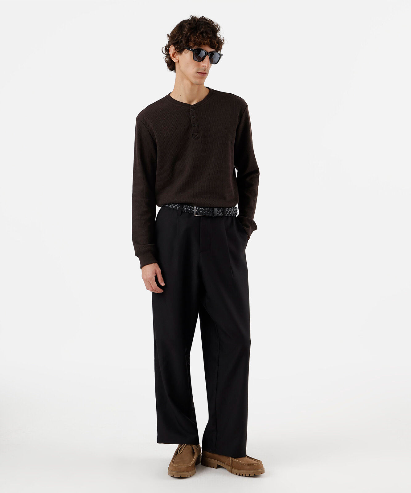 blusa básica masculina manga longa texturizada marrom