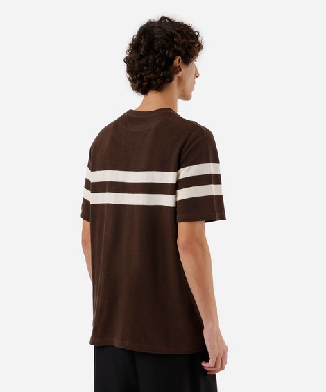 camiseta masculina de algodão manga curta listrada texturizada marrom