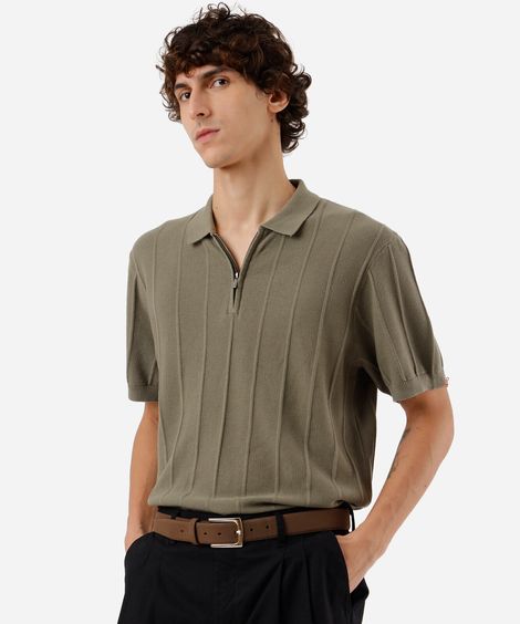 polo masculina de tricot canelada verde