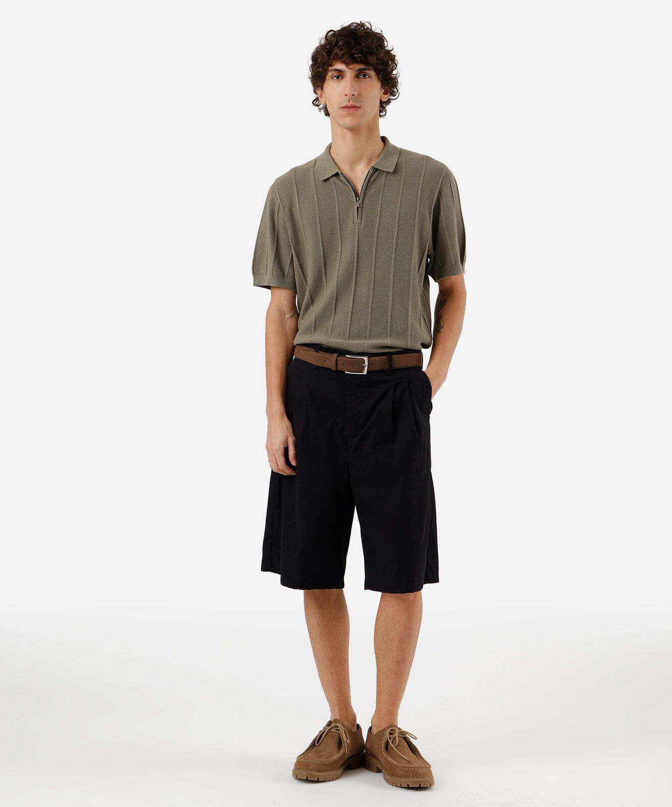 polo masculina de tricot canelada verde