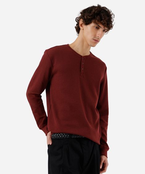 blusa básica masculina manga longa texturizada vinho