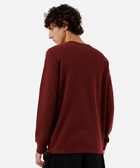 blusa básica masculina manga longa texturizada vinho