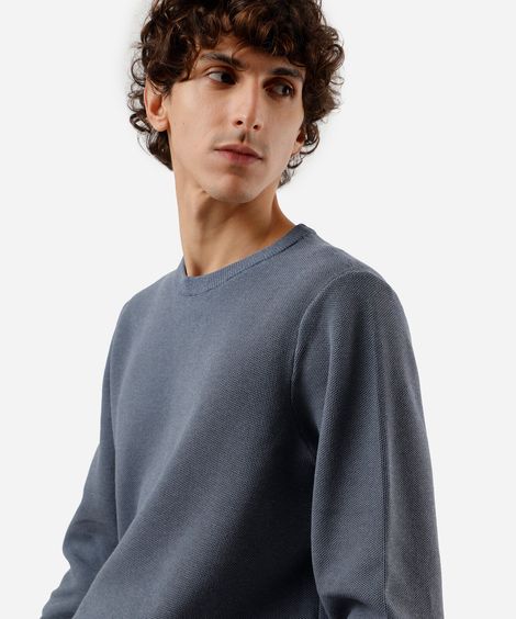 suéter masculino de tricot gola redonda manga longa azul
