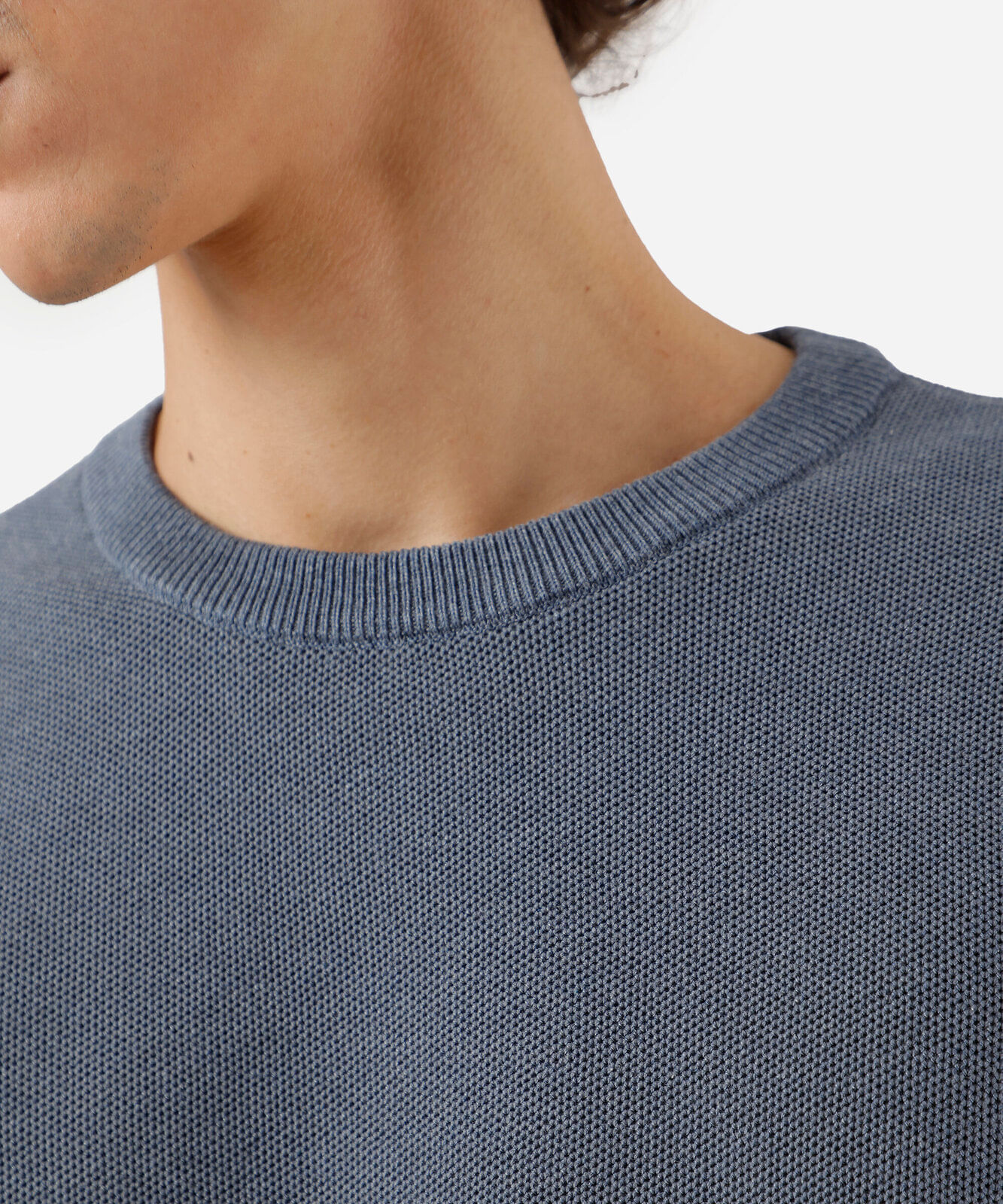 suéter masculino de tricot gola redonda manga longa azul