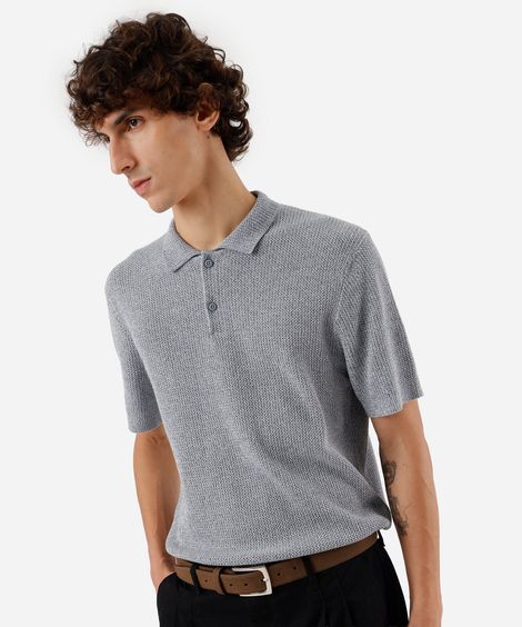 polo masculina de tricot manga curta cinza