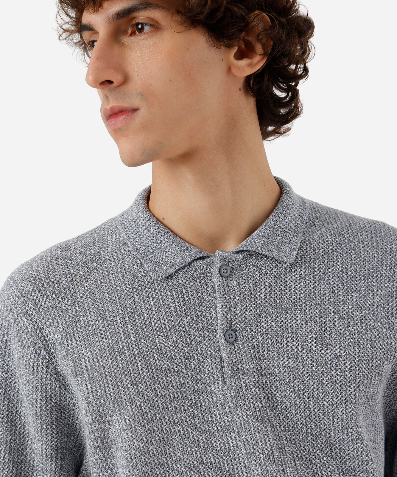 polo masculina de tricot manga curta cinza