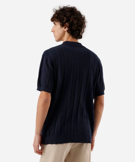 polo masculina de tricot canelada azul