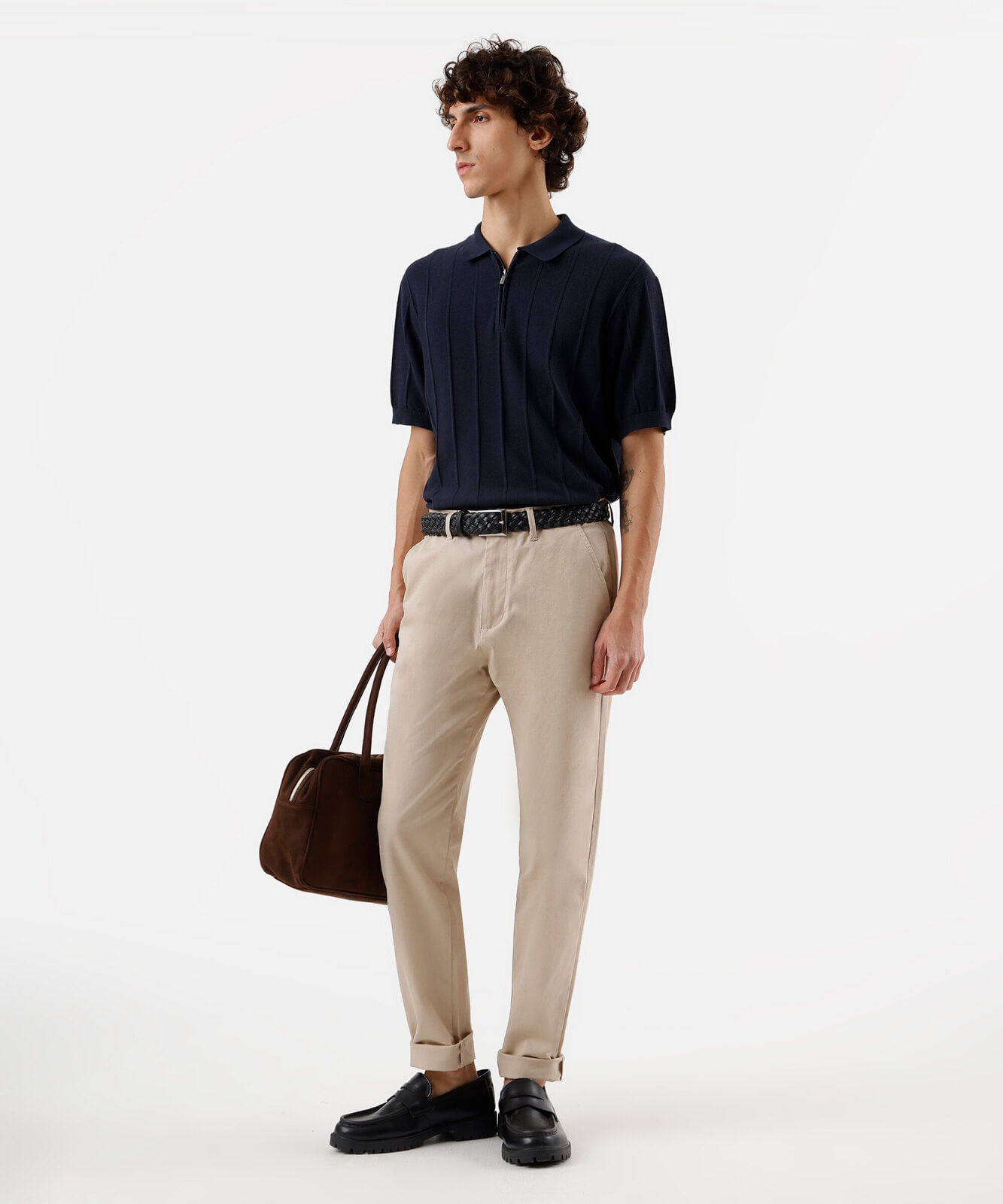 polo masculina de tricot canelada azul