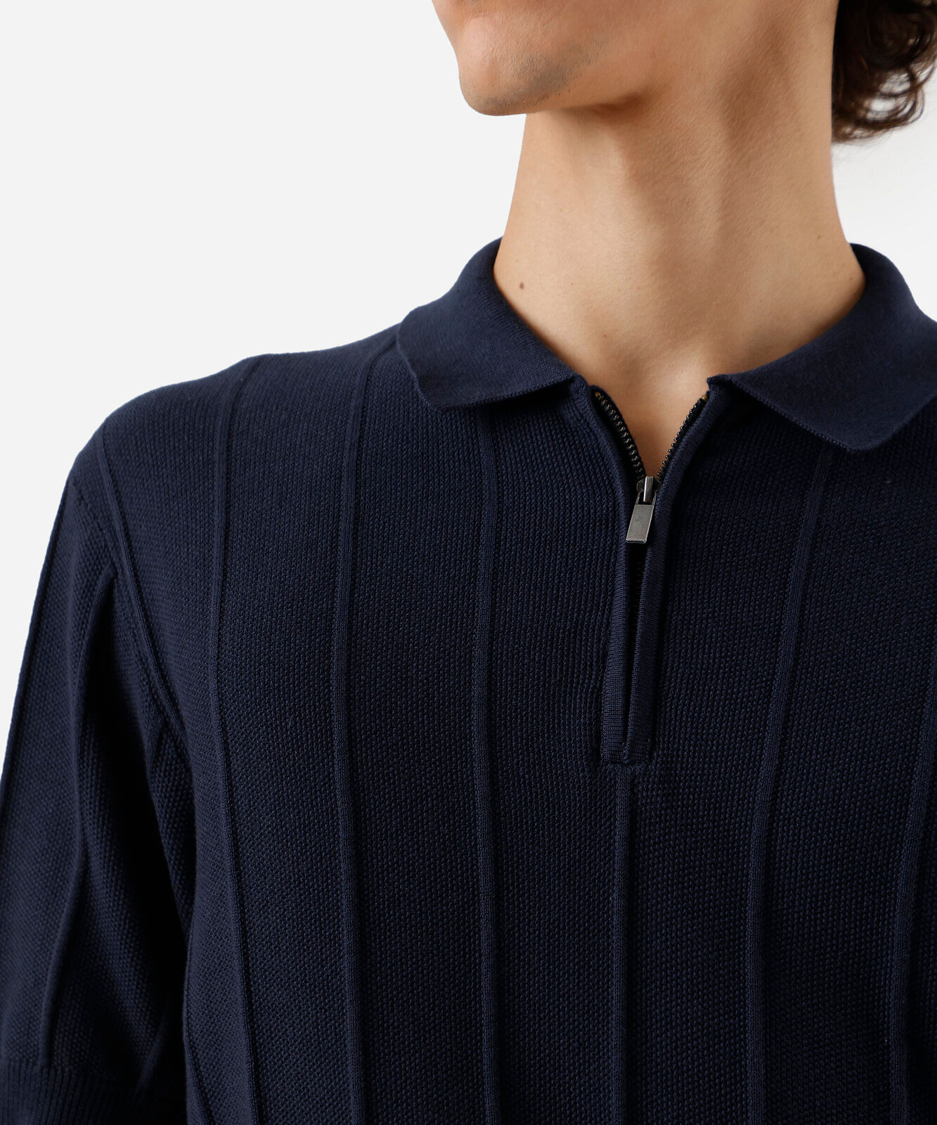 polo masculina de tricot canelada azul