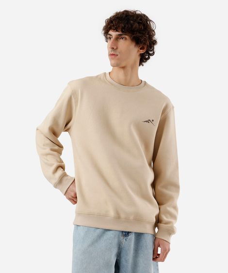 blusão masculino de moletom gola redonda estampado bege