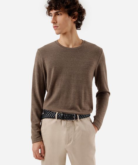 camiseta slim fit masculina manga longa bege