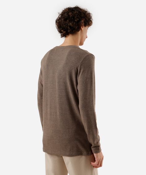 camiseta slim fit masculina manga longa bege