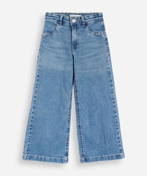 calça wide leg infantil jeans azul