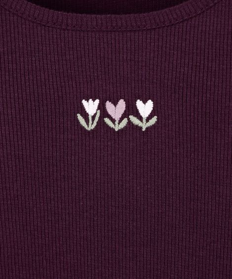 blusa infantil manga longa floral com fru fru vinho