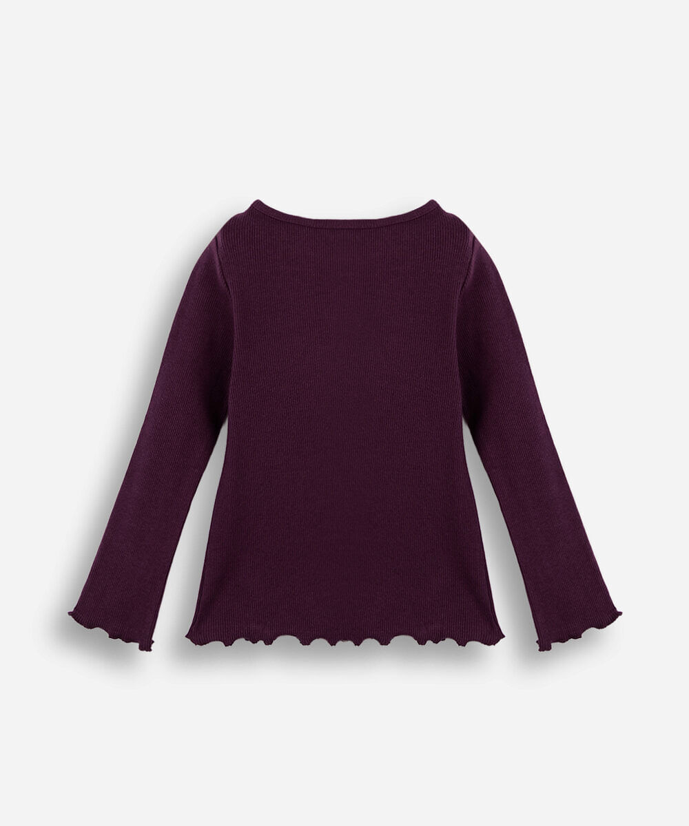 blusa infantil manga longa floral com fru fru vinho