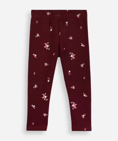 calça legging infantil de algodão floral vinho