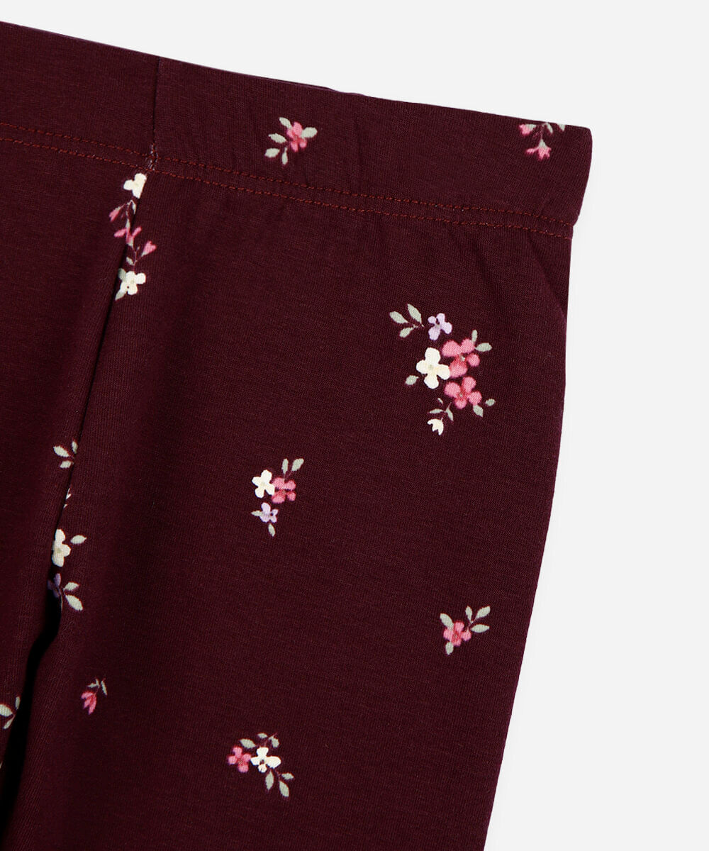 calça legging infantil de algodão felpado floral vinho