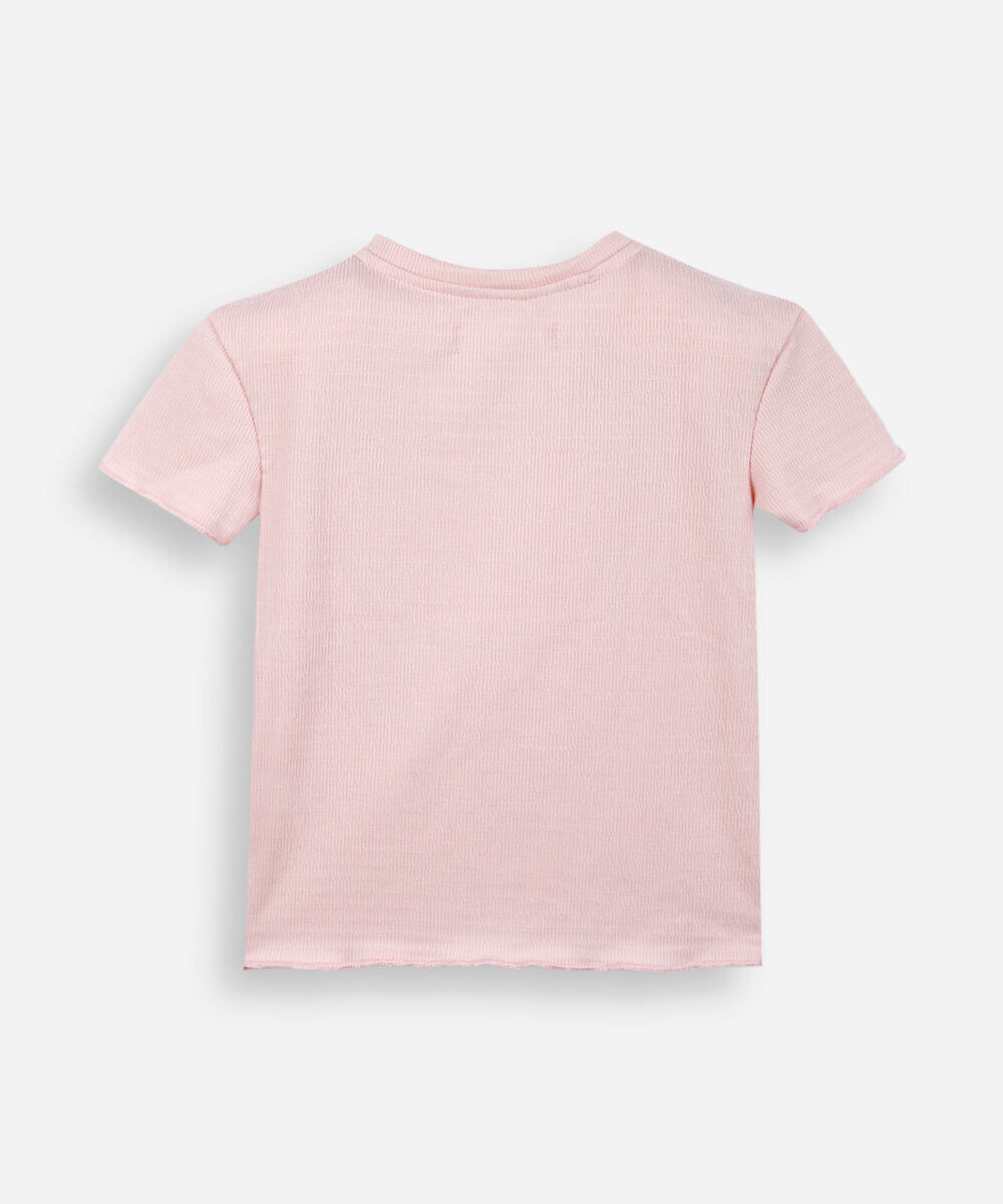 blusa infantil texturizada com frufru rosa