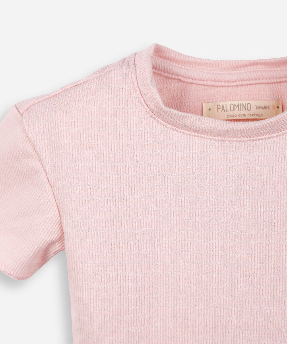 blusa infantil texturizada com frufru rosa