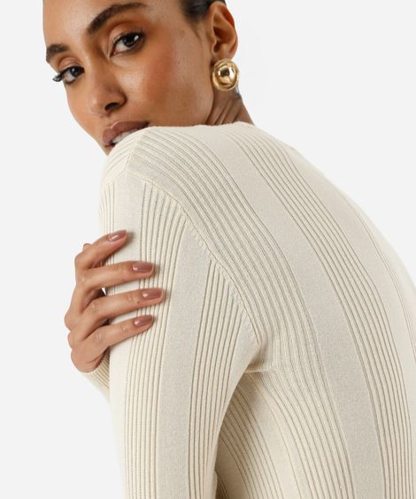 suéter básico feminino de tricot canelado bege