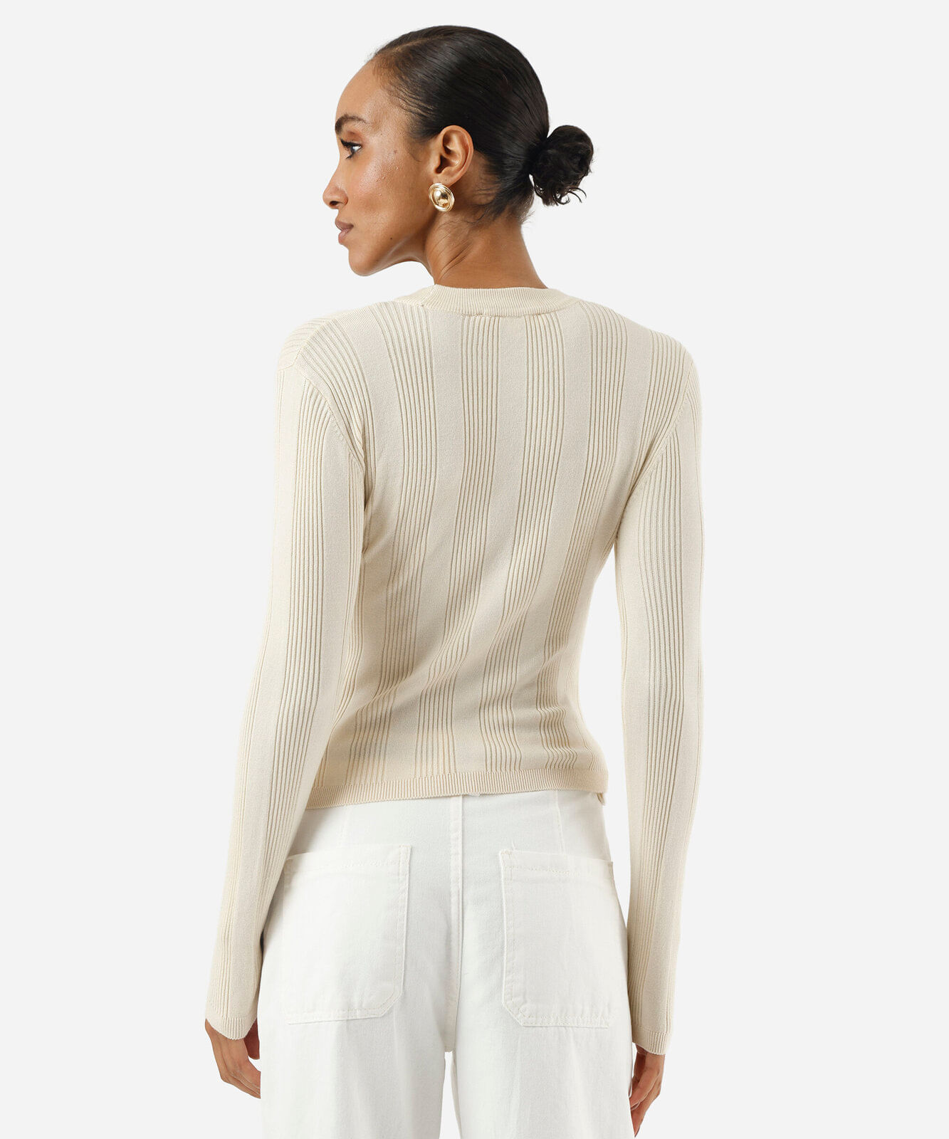 suéter básico feminino de tricot canelado bege