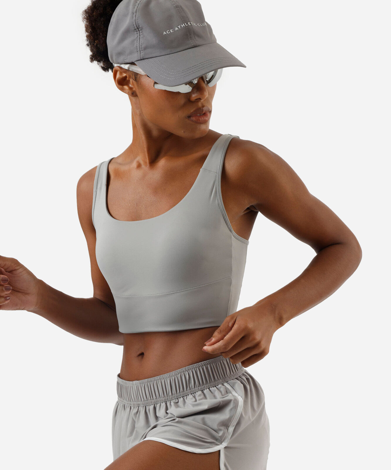 top feminino esportivo alça ajustável cinza