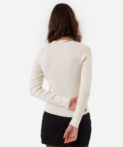 suéter feminino de tricot com botões canelado  off white