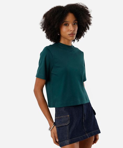 camiseta básica feminina de algodão peruano verde