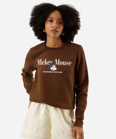 blusão feminino de moletom mickey mouse marrom
