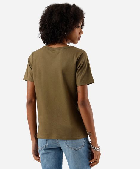 camiseta feminina de algodão estampada verde
