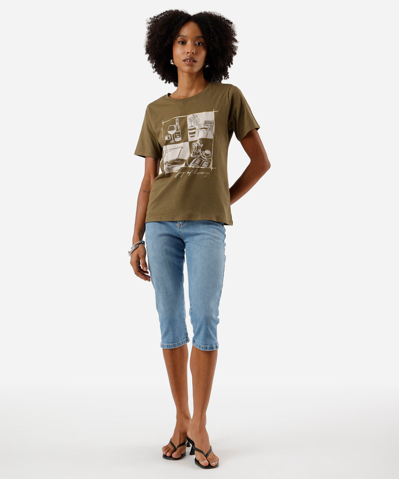 camiseta feminina de algodão estampada verde